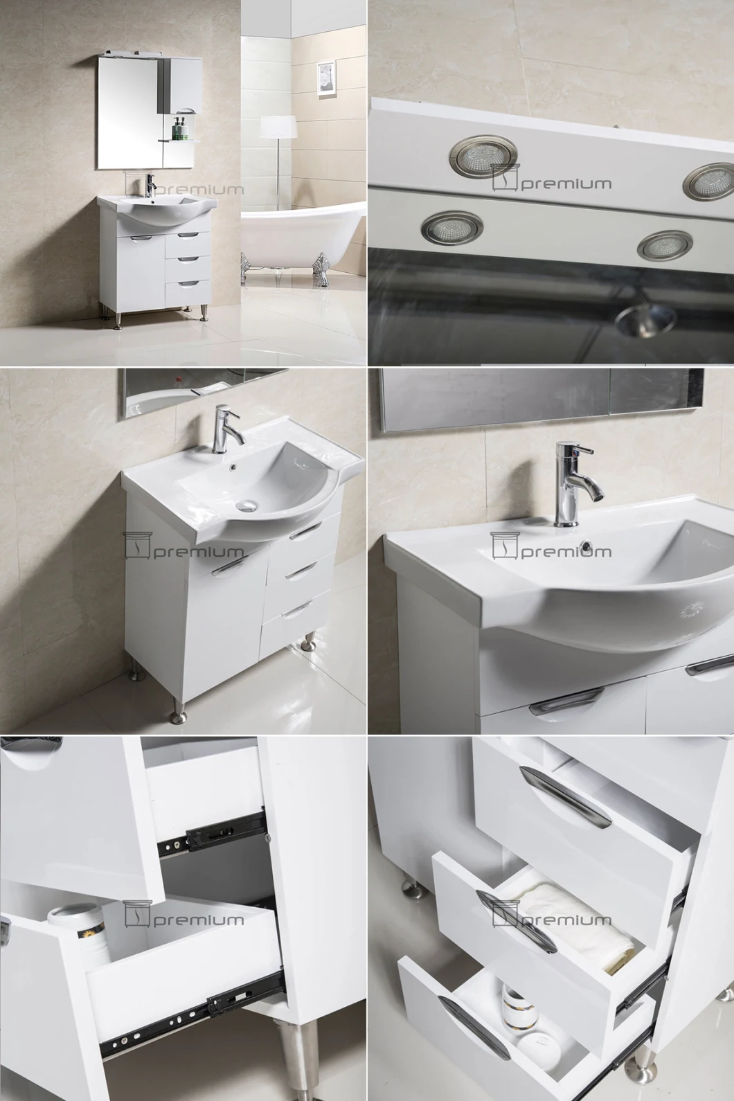 Wholesale Hot Design Modern Floor Mounted PVC Cabinet Furniture Ceramic Basin Bathroom Vanity