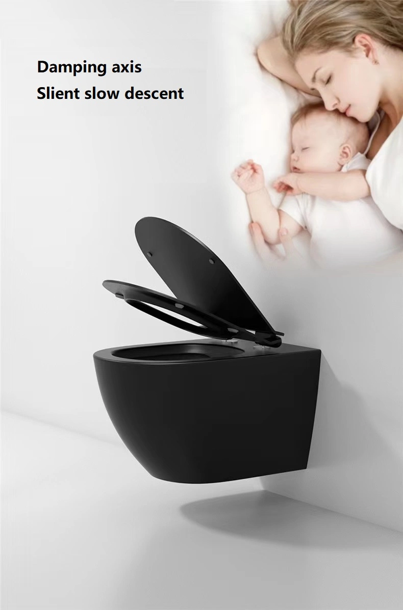 Y808 New Arrival Rimless Toilet Black Toillette with Black Toilet Seat Ceramic Wall Hung Toilet