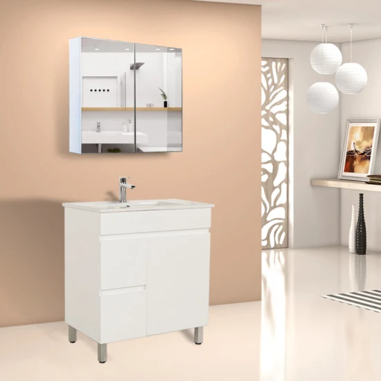 Шкаф для ванной комнаты из ПВХ, окрашенный в белый цвет, водонепроницаемый туалетный столик, напольное крепление, австралийский дизайн, 900 мм